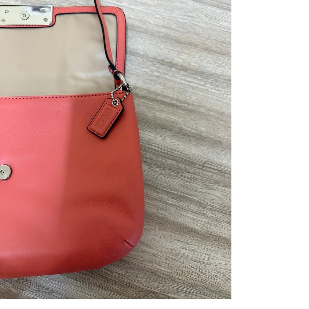Coach Crossbody Shoulder Bag Women Small Coral Pink Leather Flap Style Preppy - Picture 8 of 9